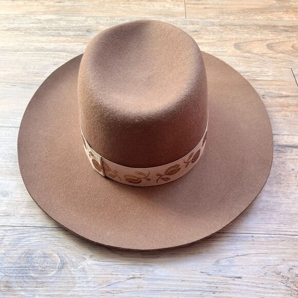 Olive & Pique Wool Wide Brim Fedora Hat Brown Banded NWT Boho Western Tan main image 12